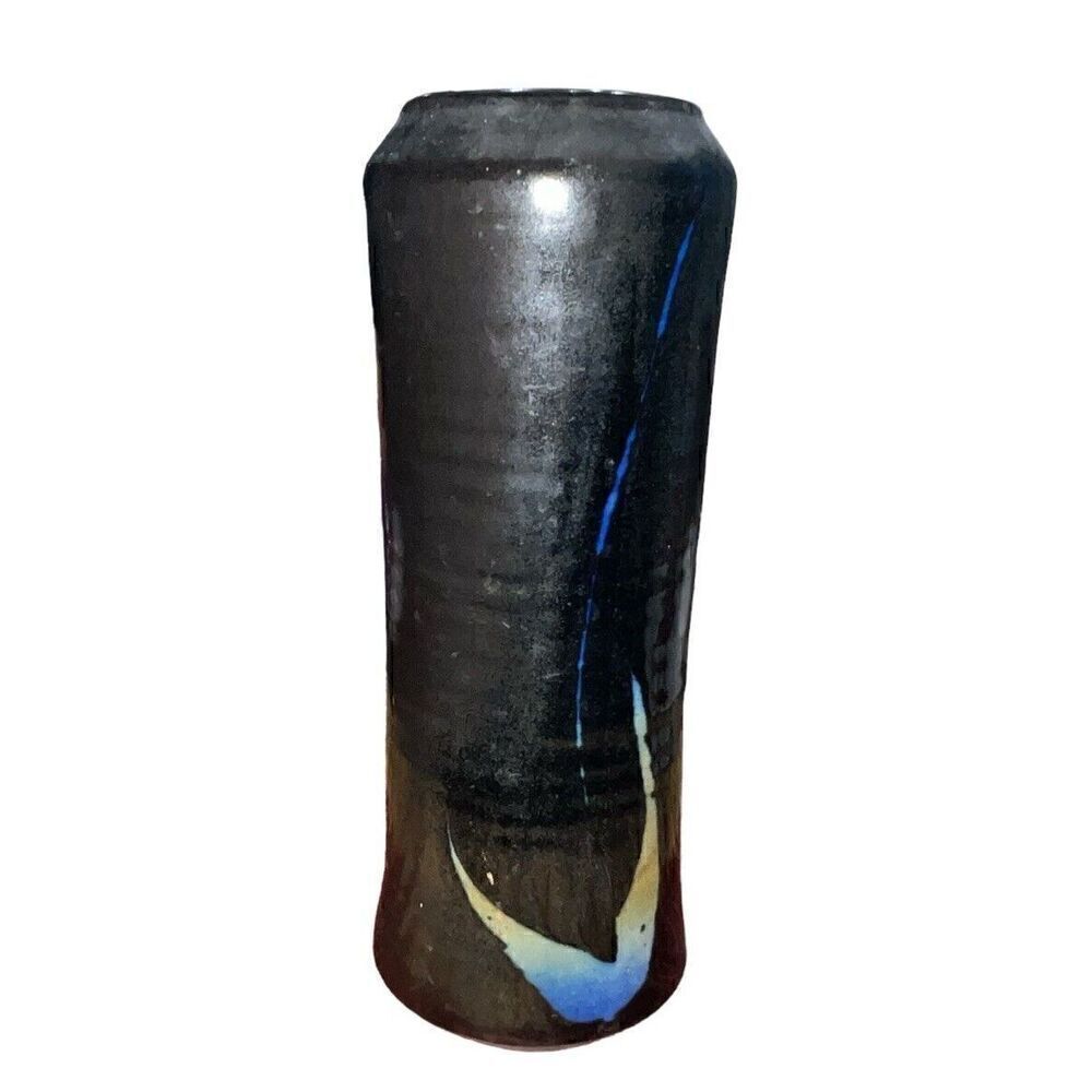 Vintage Tall Hand Turned Studio Pottery Black with Asian Flare Signed